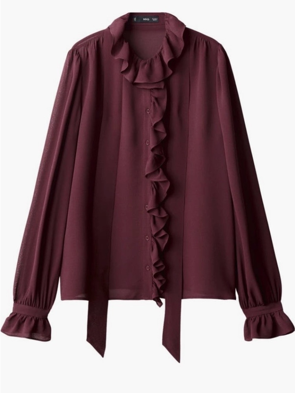 Mango Ruffle Front (Removable Tie) Blouse (Size 6)